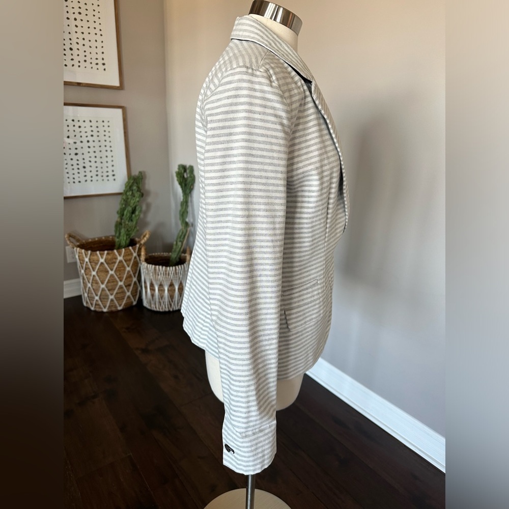 Merona Target Blazer Stripe Cotton Preppy Casual/Business Workwear White/Grey 14 - Picture 3 of 14